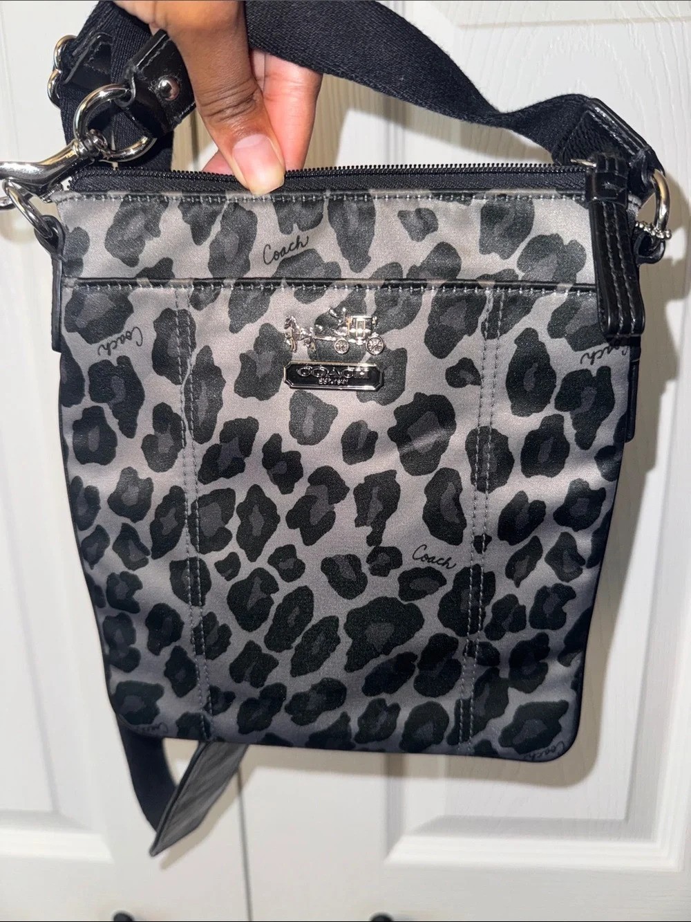 Coach Leopard-Print Crossbody Bag in Gray and Black